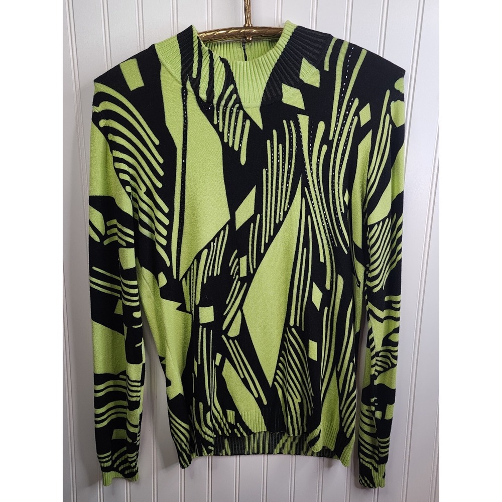 Kokomo‎ Womens sweater Sz L Green & black Sequin Long Sleeve